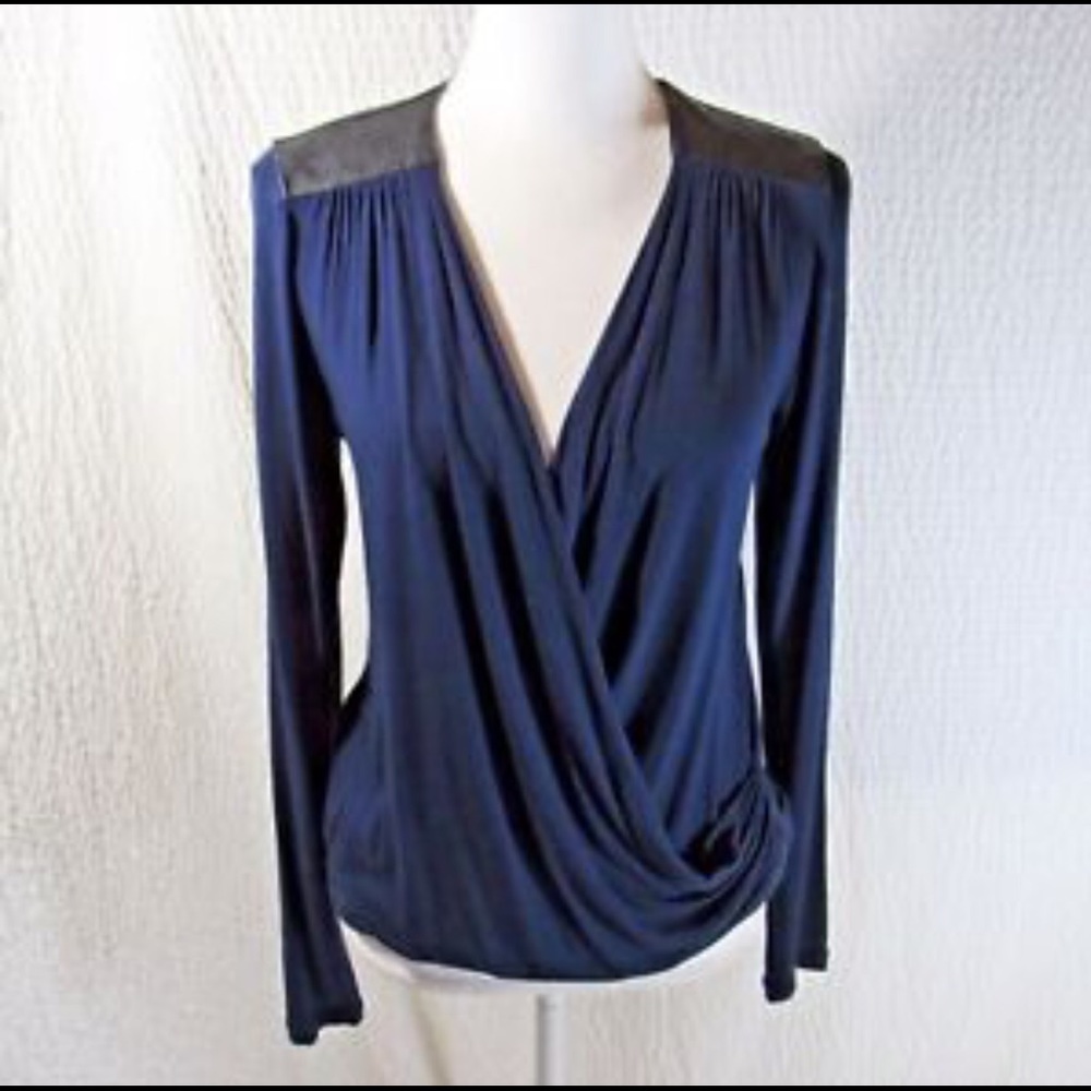 Cabi # 953 Navy Luxury Tee w/Faux Leather  Medium